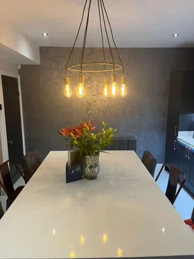chandelier above table