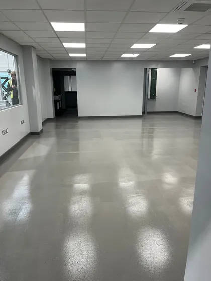 Front door with windows either side